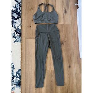 CRZ Yoga 2-Piece Olive Green Activewear Set- Bra (L) & High-Waisted Leggings (M)
